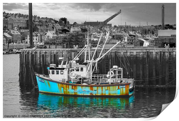 Whitby Harbour Boat Print by Alison Chambers