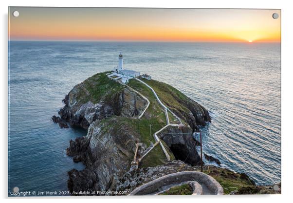 South Stack Lighthouse Sunset Acrylic by Jim Monk
