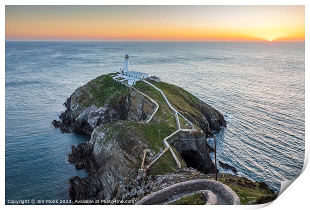 South Stack Lighthouse Sunset Print by Jim Monk