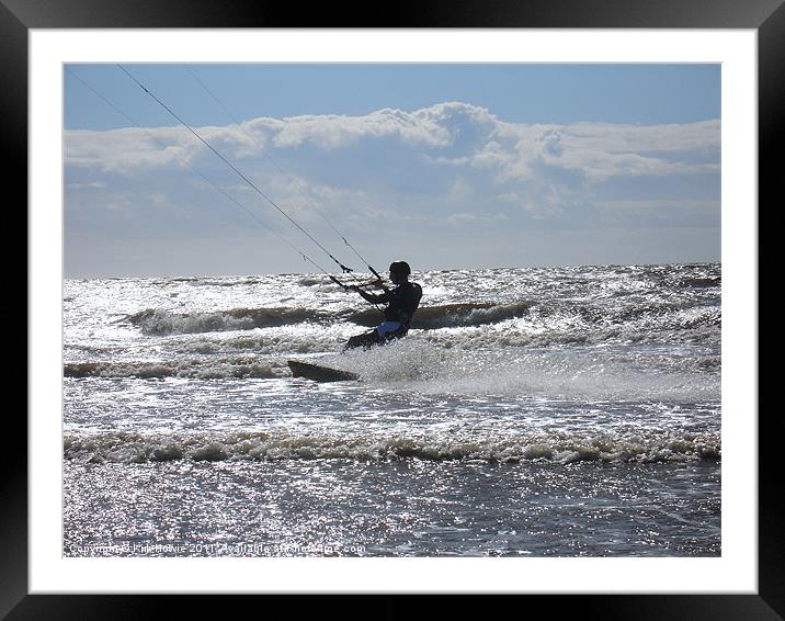 Lone Silhouette kite surfer Framed Mounted Print by Kirk Howie
