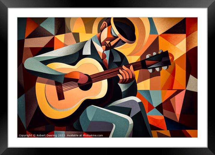 Traditional Guitar Player Framed Mounted Print by Robert Deering