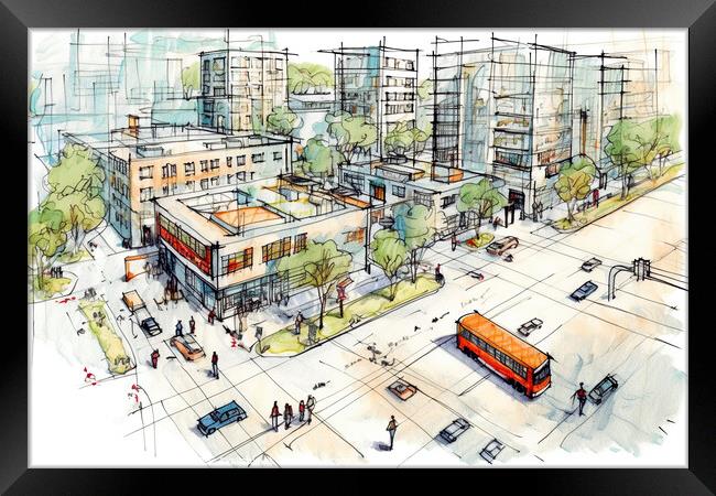 visionary sketch of a sustainable residential area, blending mod Framed Print by Joaquin Corbalan
