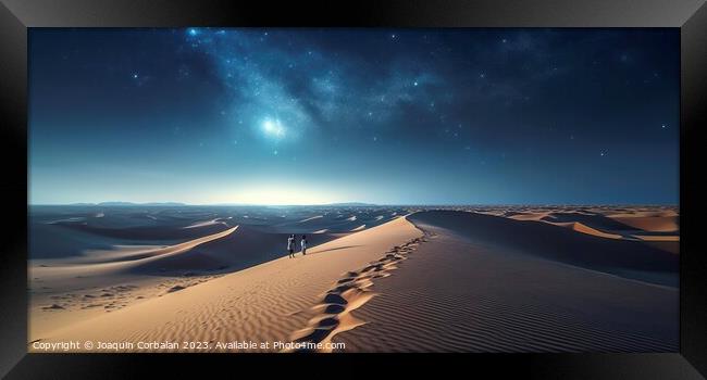 awe-inspiring beauty of a panoramic night landscape in the desert, under a starry sky. AI Generated Framed Print by Joaquin Corbalan