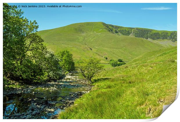 River Rawthey and Cautley Crags  Cumbria Howgills Print by Nick Jenkins