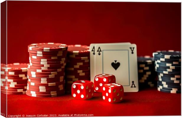 Red dice and casino chips. Ai generated. Canvas Print by Joaquin Corbalan