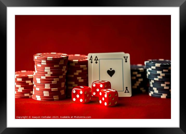 Red dice and casino chips. Ai generated. Framed Mounted Print by Joaquin Corbalan