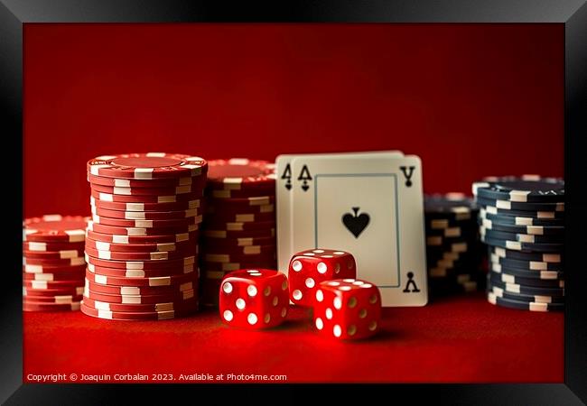 Red dice and casino chips. Ai generated. Framed Print by Joaquin Corbalan