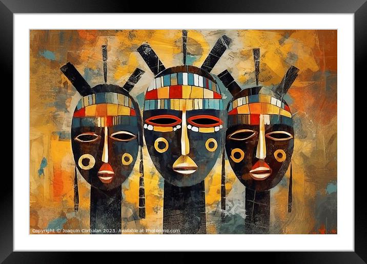 Immerse yourself in the captivating world of African abstraction through vibrant artistic drawings. AI Generated. Framed Mounted Print by Joaquin Corbalan