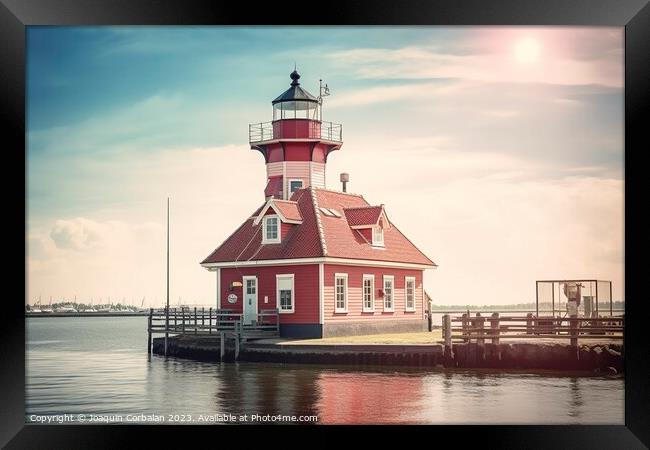 The famous Paard lighthouse at the end of a jetty. Ai generated. Framed Print by Joaquin Corbalan