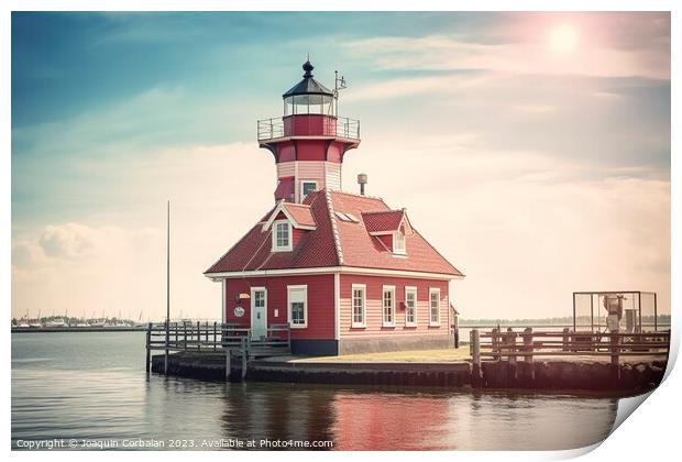 The famous Paard lighthouse at the end of a jetty. Ai generated. Print by Joaquin Corbalan