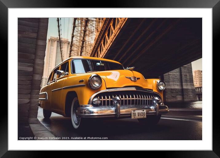 A retro New York taxi still drives through the streets of the ci Framed Mounted Print by Joaquin Corbalan