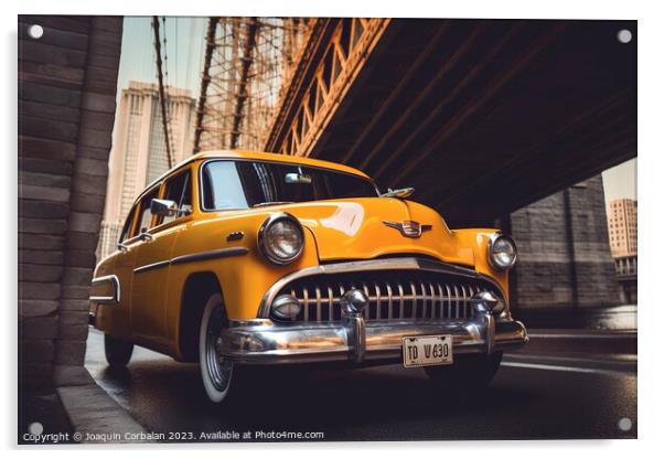 A retro New York taxi still drives through the streets of the ci Acrylic by Joaquin Corbalan