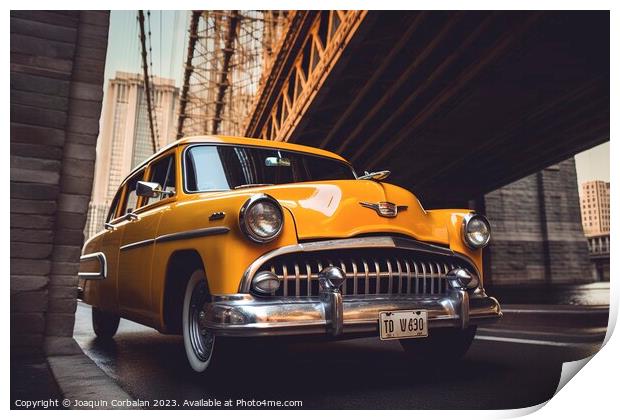 A retro New York taxi still drives through the streets of the ci Print by Joaquin Corbalan
