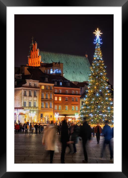 Christmas Night in Old Town of Warsaw City in Poland Framed Mounted Print by Artur Bogacki