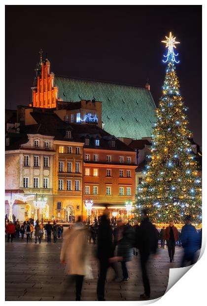 Christmas Night in Old Town of Warsaw City in Poland Print by Artur Bogacki