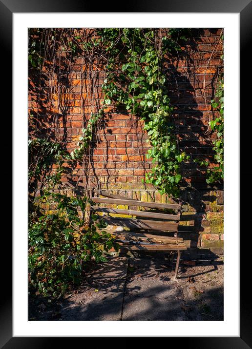 Old Wooden Broken Bench By The Brick Wall Framed Mounted Print by Artur Bogacki