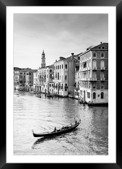 Gondolier on the Grand Canal, Venice, Italy Framed Mounted Print by Justin Foulkes