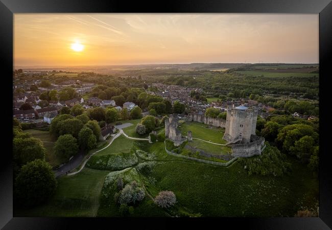 Conisbrough Castle Sunset Framed Print by Apollo Aerial Photography