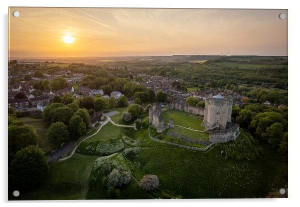 Conisbrough Castle Sunset Acrylic by Apollo Aerial Photography