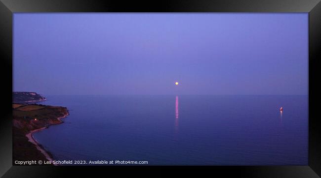 Strawberry moon on the Jurassic Coast Framed Print by Les Schofield