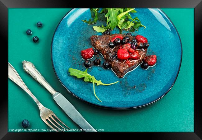 Beef steak roasted in berry sauce. Framed Print by Mykola Lunov Mykola