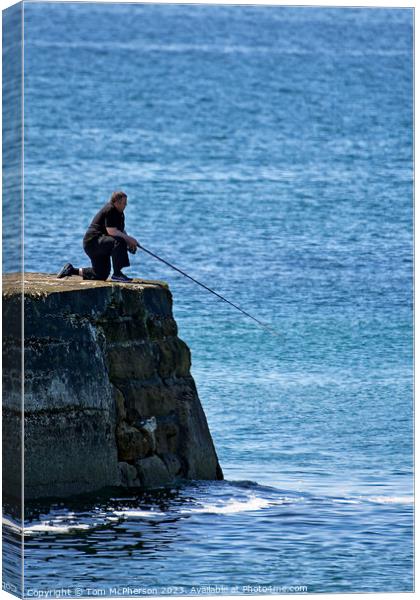 Outdoor man fishing off pier Canvas Print by Tom McPherson