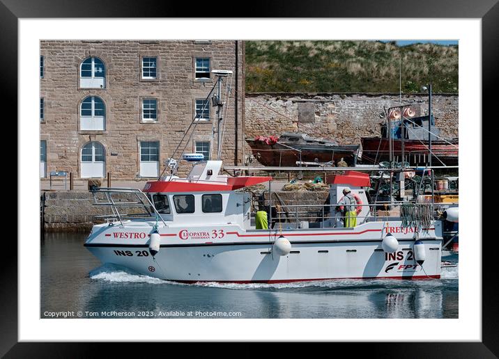 Tranquil fishing scene at Burghead Harbour Framed Mounted Print by Tom McPherson
