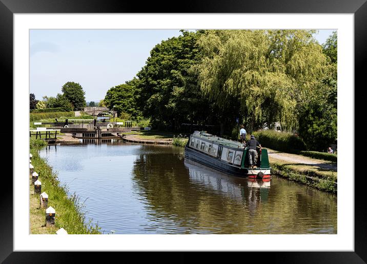 Barge in Rufford lock Framed Mounted Print by David French