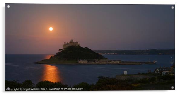 Moonset at St Michael's Mount Acrylic by Nigel Wilkins