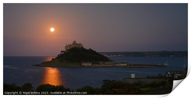 Moonset at St Michael's Mount Print by Nigel Wilkins