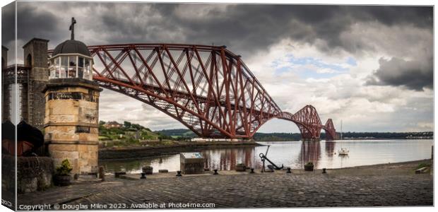 North Queensferry Harbour Light Tower and the Forth Bridge Canvas Print by Douglas Milne
