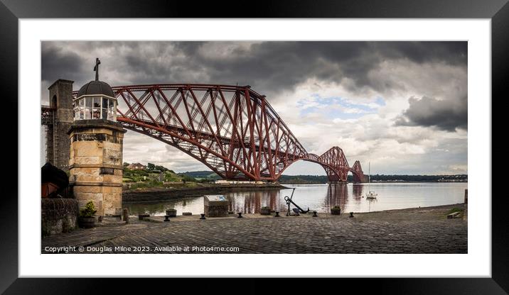 North Queensferry Harbour Light Tower and the Forth Bridge Framed Mounted Print by Douglas Milne