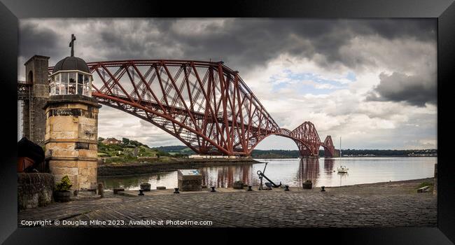 North Queensferry Harbour Light Tower and the Forth Bridge Framed Print by Douglas Milne