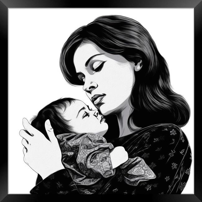 Artistic illustration of a mother with her baby, watercolor painting. Ai generated. Framed Print by Joaquin Corbalan
