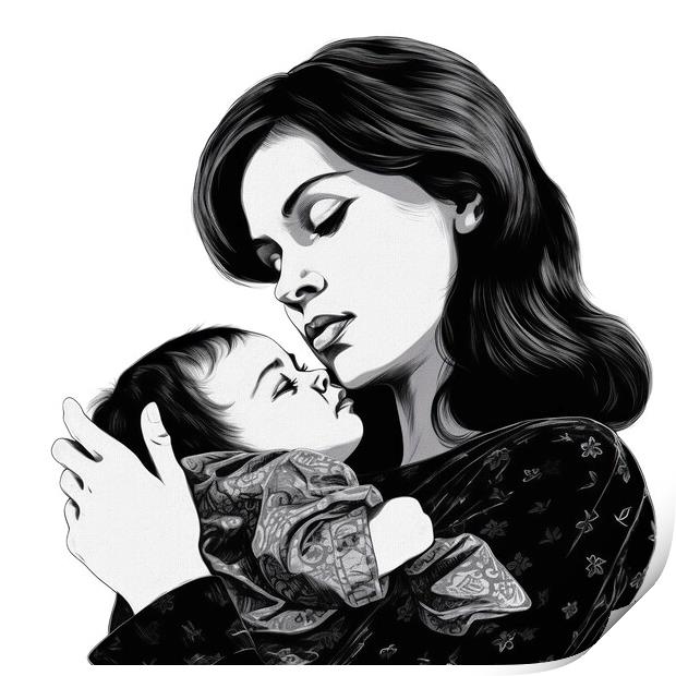 Artistic illustration of a mother with her baby, watercolor painting. Ai generated. Print by Joaquin Corbalan