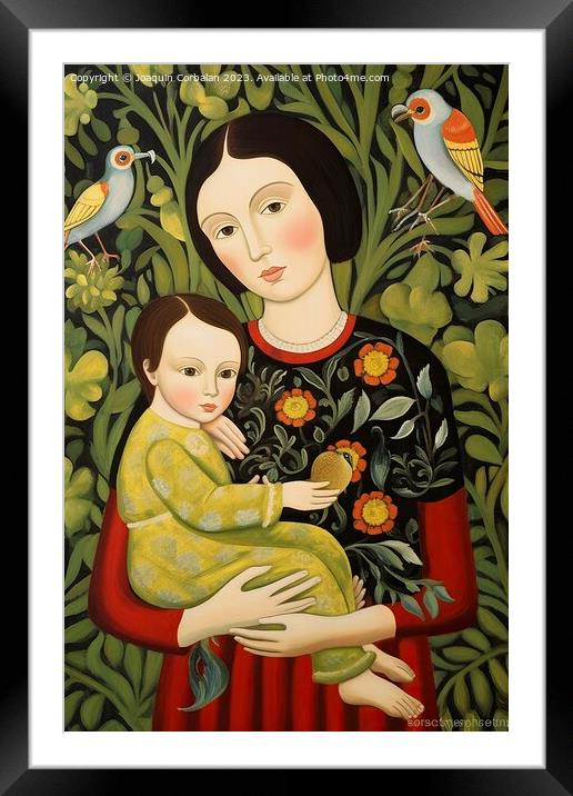 Artistic illustration of a mother with her baby, w Framed Mounted Print by Joaquin Corbalan