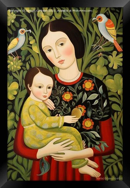 Artistic illustration of a mother with her baby, w Framed Print by Joaquin Corbalan