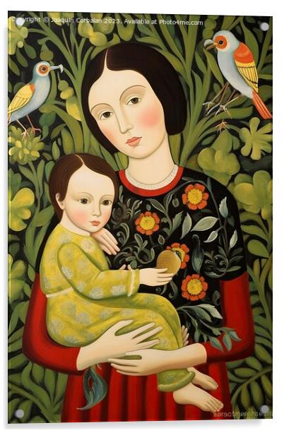 Artistic illustration of a mother with her baby, w Acrylic by Joaquin Corbalan