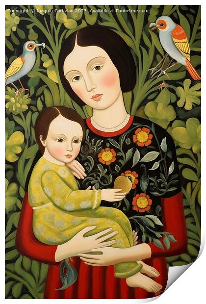 Artistic illustration of a mother with her baby, w Print by Joaquin Corbalan