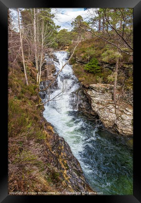 Waterfall on River Lui near Braemar in Scotland Framed Print by Angus McComiskey