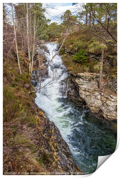 Waterfall on River Lui near Braemar in Scotland Print by Angus McComiskey