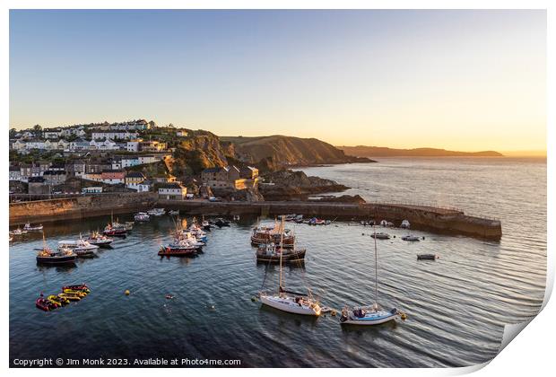 First light at Mevagissey Harbour Print by Jim Monk