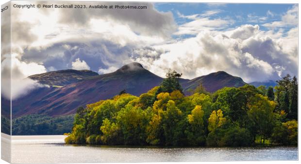 Catbells and Derwent Isle across Derwentwater pano Canvas Print by Pearl Bucknall