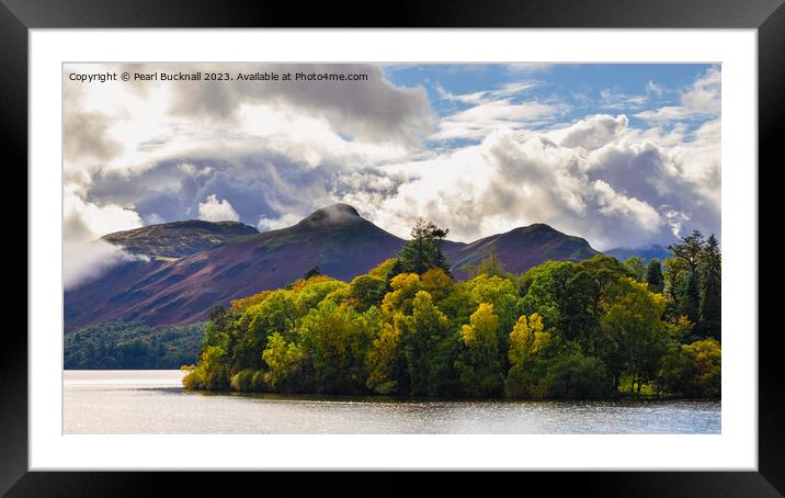 Catbells and Derwent Isle across Derwentwater pano Framed Mounted Print by Pearl Bucknall