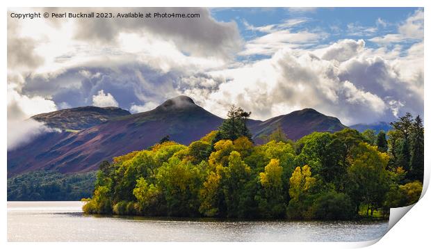 Catbells and Derwent Isle across Derwentwater pano Print by Pearl Bucknall
