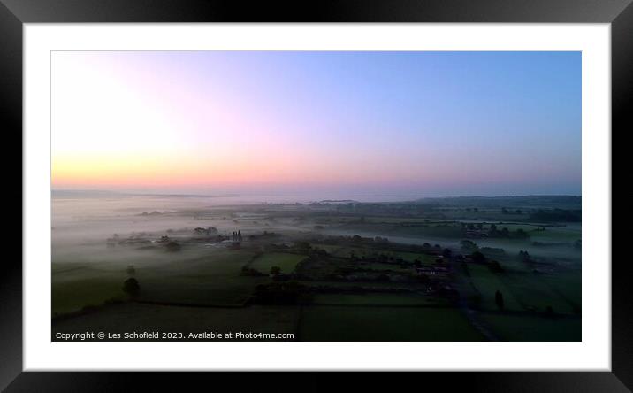 Sunrise on the Somerset levels Framed Mounted Print by Les Schofield