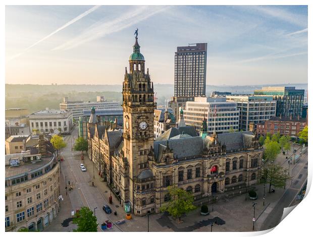 Sheffield Town Hall Sunrise Print by Apollo Aerial Photography