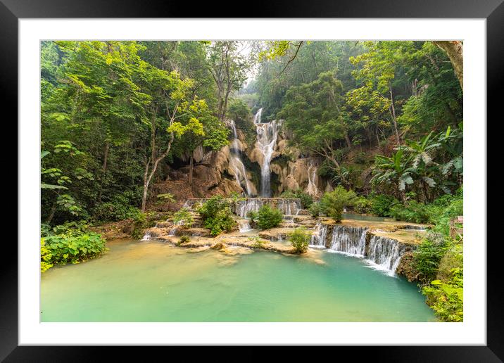 Tat Kuang Si Waterfall  Framed Mounted Print by peter schickert