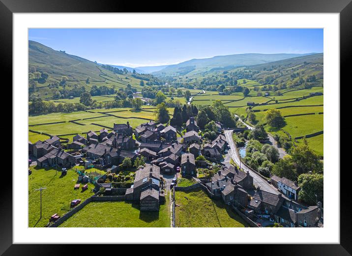 Gunnerside Village Swaledale: Elevated View Framed Mounted Print by Tim Hill
