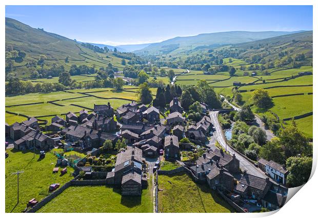 Gunnerside Village Swaledale: Elevated View Print by Tim Hill